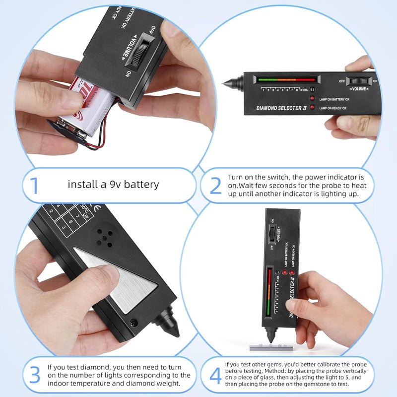 WUCID High Accuracy Precious Metal Tester, Diamond Tester Pen Professional, Diamond Detector for Novice and Expert, Jewelry Tester, Silver Polishing Cloths, Gemstone Claw, Stainless Steel Tweezers - Image 3
